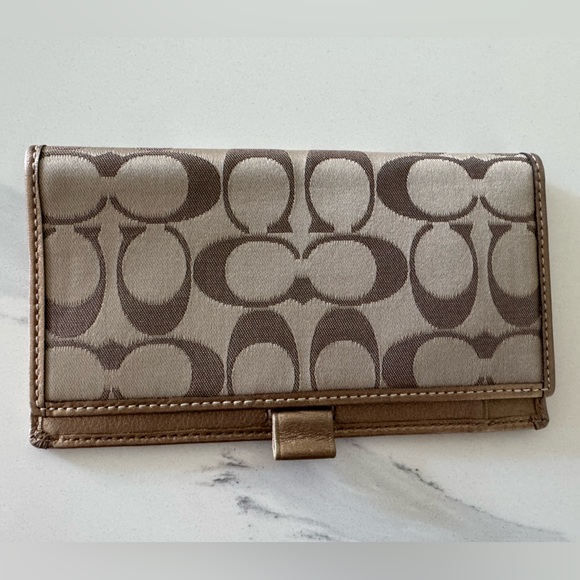 Coach Accessories - Coach Metallic Taupe Signature Continental Wallet/Checkbook Holder